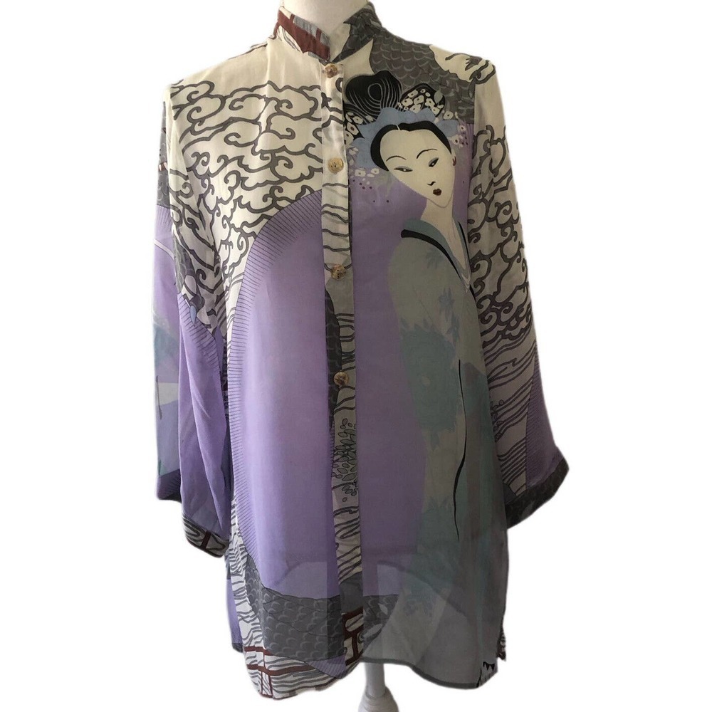 Citron Santa Monica Sz S Art-Wear Geisha Dragon Silk Asian Duster Dress Jacket